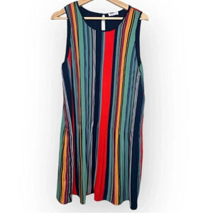 Carolina Belle Striped Pleated Dress Size L Multicolor Knee Length Sleeveless